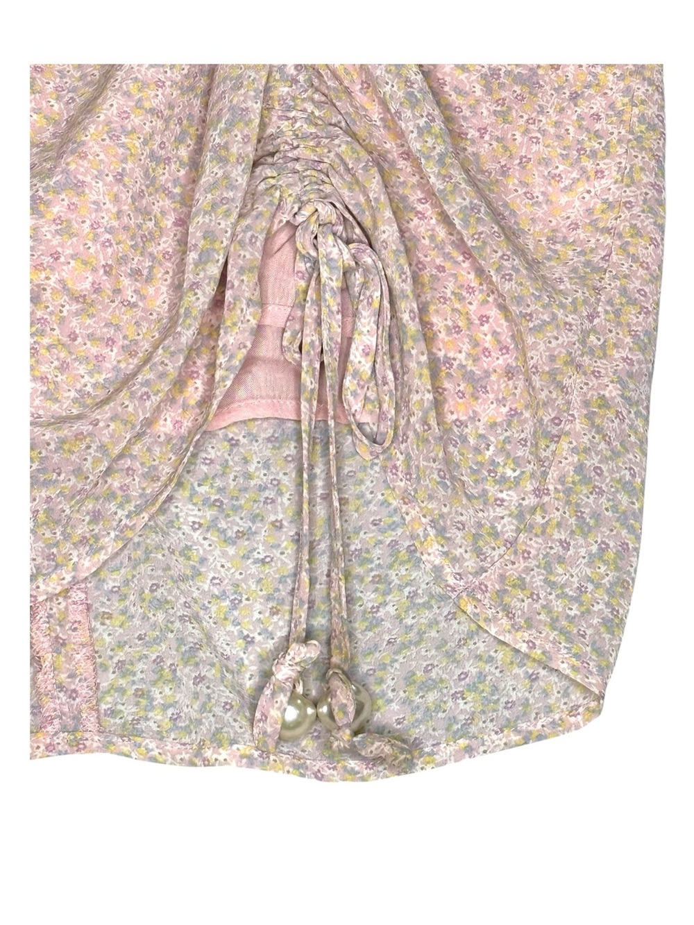 Valfré ☀︎︎ Mermaid Floral Print Chiffon Bustier Mini Ruched Dress ☀︎︎ Blush Pink - Picture 9 of 16